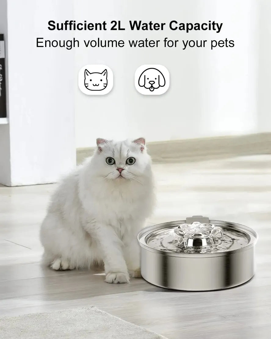 HKM-267155 Durable Stainless Steel Automatic Pet Water Fountain Dispenser for Cats
