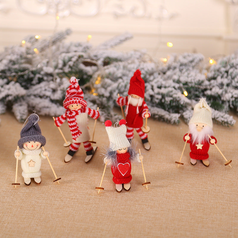 HKM-267155 Wooden Ski Dolls - Christmas Decoration in Various Designs with Wool and Wood Materials