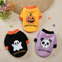 HKM-2675133 Halloween Pumpkin Skull Sweater for Small Dogs - Cozy Autumn & Winter Pet Clothing in Yellow, Black, Purple, Sizes XS to XL