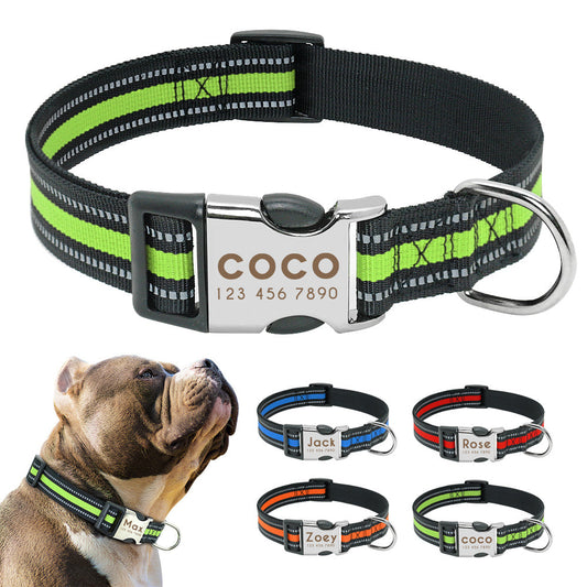 HKM-267539 Custom Adjustable Reflective Dog Collar with Personalized Engraving for Medium to Large Breeds