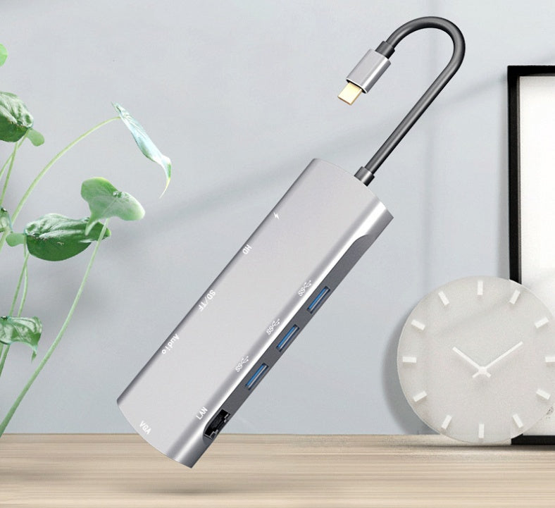 HKM-267603 4K USB-C Docking Station with HDMI and VGA Ports, Aluminum Alloy Shell, PD3.0 Fast Charge, 140mm Cable Length