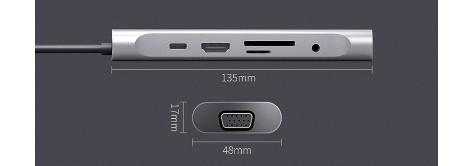 HKM-267603 4K USB-C Docking Station with HDMI and VGA Ports, Aluminum Alloy Shell, PD3.0 Fast Charge, 140mm Cable Length