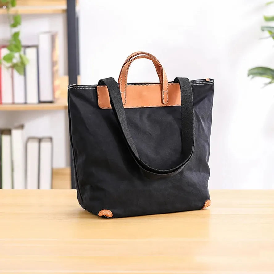 HKM-267603 Large Capacity One Shoulder Handbag with Cowhide Splicing in Japanese Style