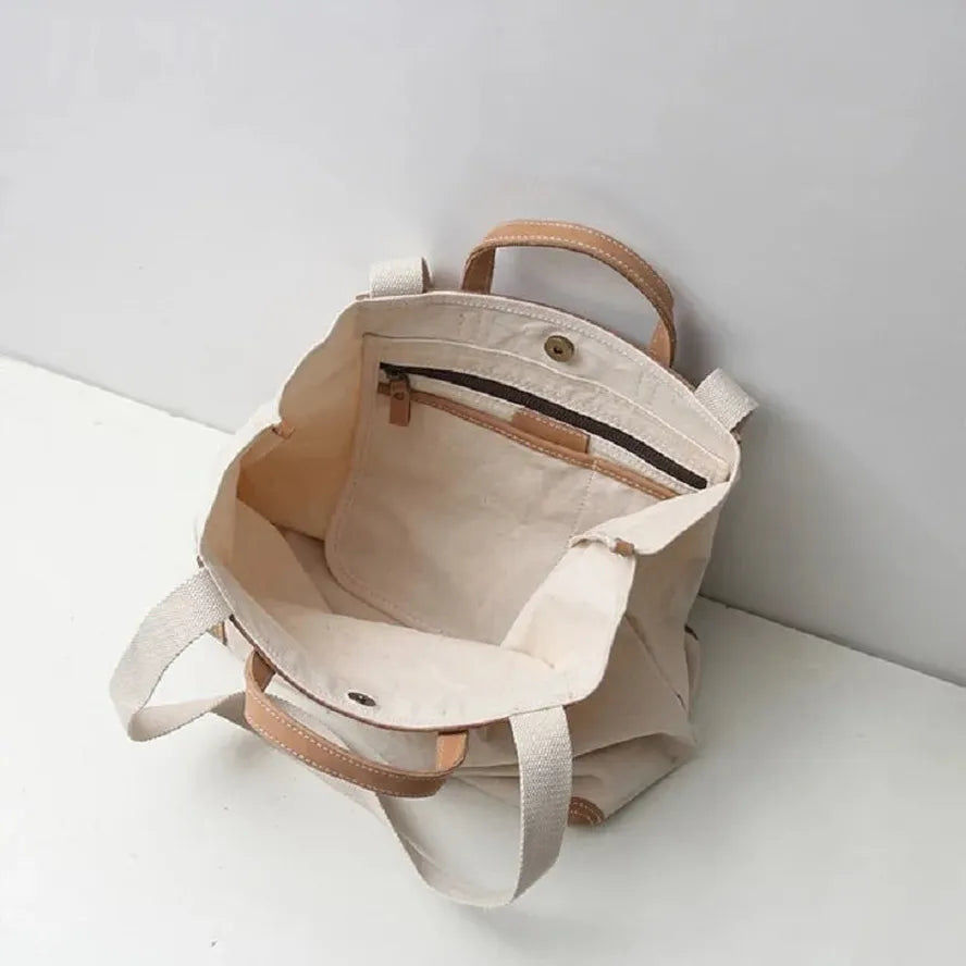 HKM-267603 Large Capacity One Shoulder Handbag with Cowhide Splicing in Japanese Style