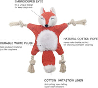 HKM-2677949 Stuffed Fox Dog Toy with Squeaker and Crinkle Noise for Engaging Play, Durable Plush Chew Toy with Rope for Puppies and Small Dogs