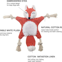 HKM-2677949 Stuffed Fox Dog Toy with Squeaker and Crinkle Noise for Engaging Play, Durable Plush Chew Toy with Rope for Puppies and Small Dogs