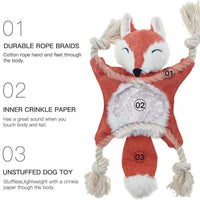 HKM-2677949 Stuffed Fox Dog Toy with Squeaker and Crinkle Noise for Engaging Play, Durable Plush Chew Toy with Rope for Puppies and Small Dogs
