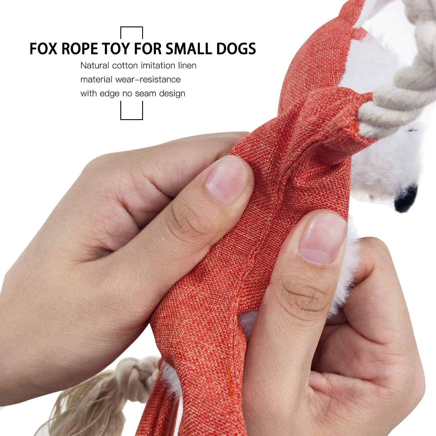 HKM-2677949 Stuffed Fox Dog Toy with Squeaker and Crinkle Noise for Engaging Play, Durable Plush Chew Toy with Rope for Puppies and Small Dogs
