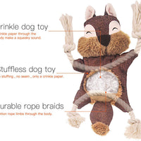 HKM-2677949 Stuffed Fox Dog Toy with Squeaker and Crinkle Noise for Engaging Play, Durable Plush Chew Toy with Rope for Puppies and Small Dogs