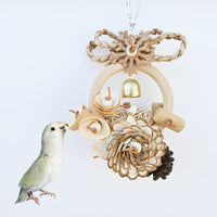 HKM-267795 Natural Wood Pine Cone Parrot Toy - Bite-Resistant Gnawing Ring for Birds