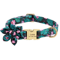 HKM-2678461 Personalized Anti-Lost Dog Collar in Floral Colors - Small, Medium, Large