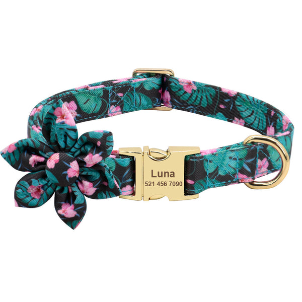 HKM-2678461 Personalized Anti-Lost Dog Collar in Floral Colors - Small, Medium, Large