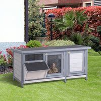 HKM-2680125 Wooden Rabbit Hutch with Waterproof Roof, Leak-proof Tray and Feeding Trough for Indoor/Outdoor Use, Gray