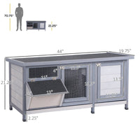 HKM-2680125 Wooden Rabbit Hutch with Waterproof Roof, Leak-proof Tray and Feeding Trough for Indoor/Outdoor Use, Gray