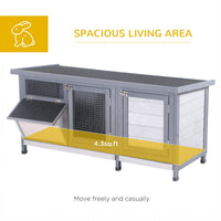 HKM-2680125 Wooden Rabbit Hutch with Waterproof Roof, Leak-proof Tray and Feeding Trough for Indoor/Outdoor Use, Gray