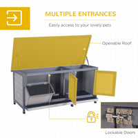 HKM-2680125 Wooden Rabbit Hutch with Waterproof Roof, Leak-proof Tray and Feeding Trough for Indoor/Outdoor Use, Gray
