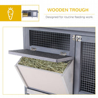 HKM-2680125 Wooden Rabbit Hutch with Waterproof Roof, Leak-proof Tray and Feeding Trough for Indoor/Outdoor Use, Gray