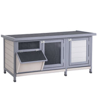 HKM-2680125 Wooden Rabbit Hutch with Waterproof Roof, Leak-proof Tray and Feeding Trough for Indoor/Outdoor Use, Gray