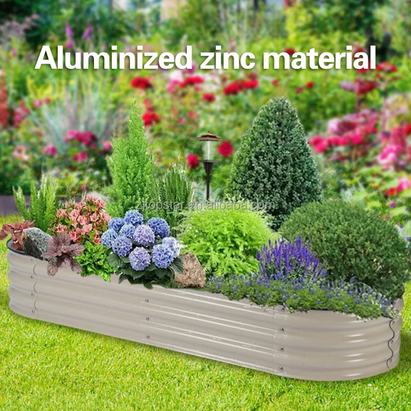HKM-268051 Metal Raised Garden Bed Planters Kit in Various Sizes with Durable Liner for Home Nursery Gardening