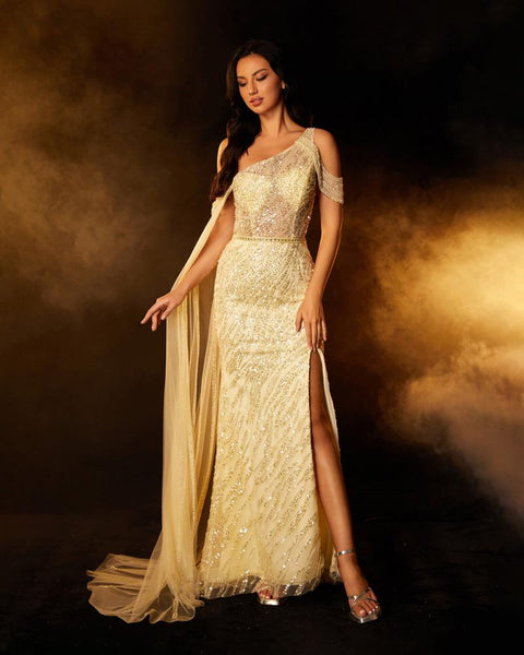 HKM-268243 Elegant Yellow Evening Dress for Women - Style EZ25100