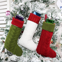 HKM-268307 Knitted Medium Gift Bag in Red, White, and Green - Handcrafted Non-Woven Fabric 32.5cm Height
