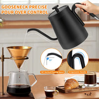 HKM-7268307 gooseneck spout pouring a vertical stream into a copper dripper