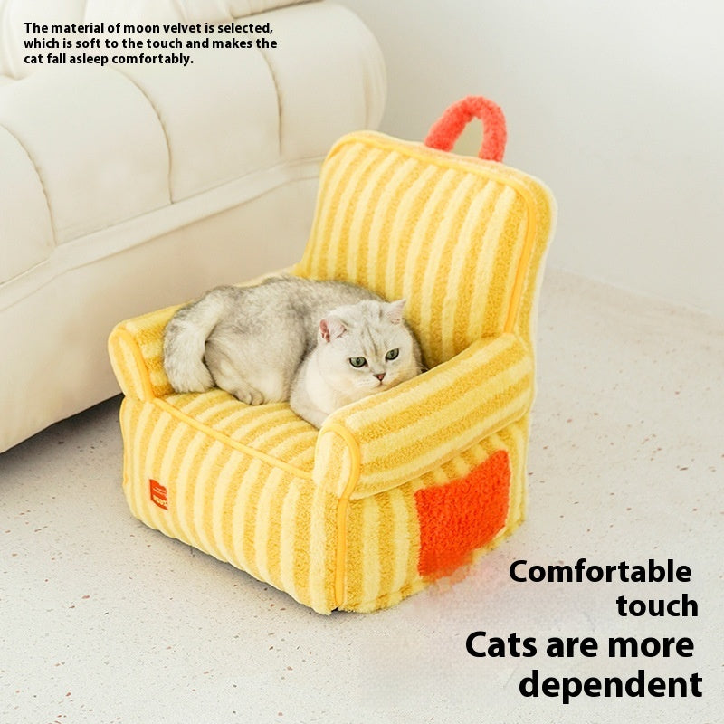 HKM-2683709 Striped Velvet Cat Bed Sofa - Removable and Washable, All-Season Comfort