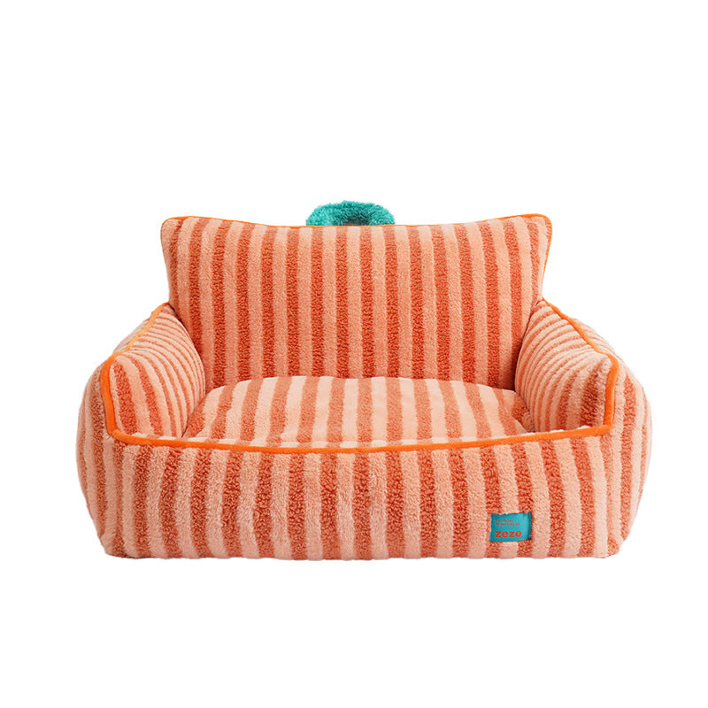 HKM-2683709 Striped Velvet Cat Bed Sofa - Removable and Washable, All-Season Comfort