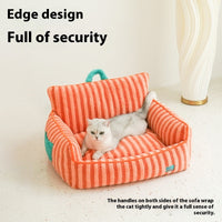 HKM-2683709 Striped Velvet Cat Bed Sofa - Removable and Washable, All-Season Comfort