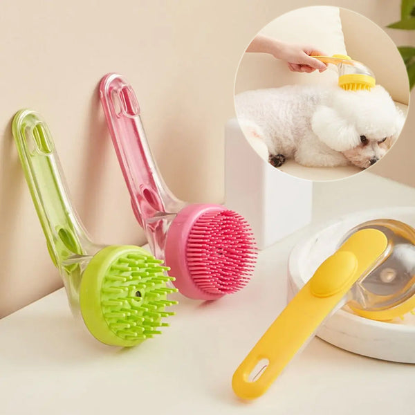 HKM-2684093 Long Handle Pet Bath and Grooming Brush with Soft Bristles and Soap Container