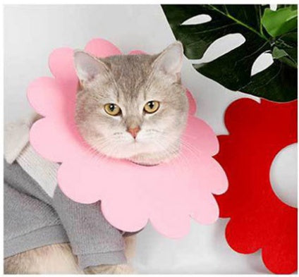 HKM-2684221 Felt Cloth Cat Licking and Biting Sunflower Elizabethan Collar for Dogs - XS to XL Sizes Available