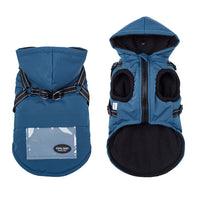 HKM-2684605 Dog Raincoat with Hat and Suspenders - Anti-Rain Apparel for Pets in Brick Red, Turmeric, Fog Blue