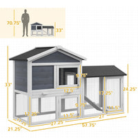 HKM-2685885 58" Gray Wooden Rabbit Hutch with Removable Tray and Lockable Doors, Asphalt Roof and Ramp