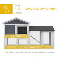 HKM-2685885 58" Gray Wooden Rabbit Hutch with Removable Tray and Lockable Doors, Asphalt Roof and Ramp