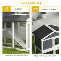 HKM-2685885 58" Gray Wooden Rabbit Hutch with Removable Tray and Lockable Doors, Asphalt Roof and Ramp