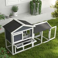 HKM-2685885 58" Gray Wooden Rabbit Hutch with Removable Tray and Lockable Doors, Asphalt Roof and Ramp