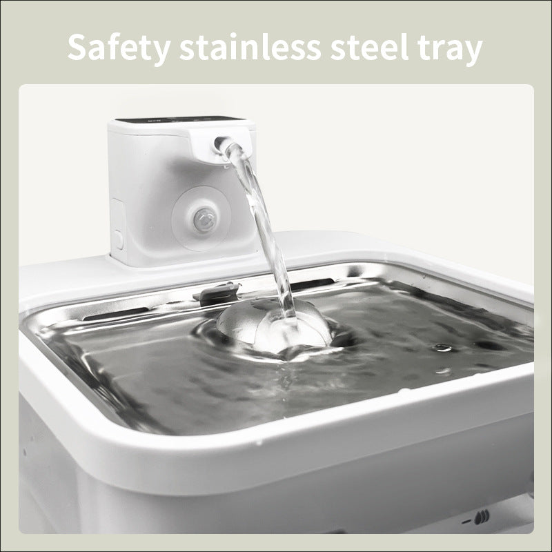 HKM-2688061 Rechargeable Wireless Induction Pet Water Dispenser for Dogs and Cats, Stainless Steel Tray, USB Powered
