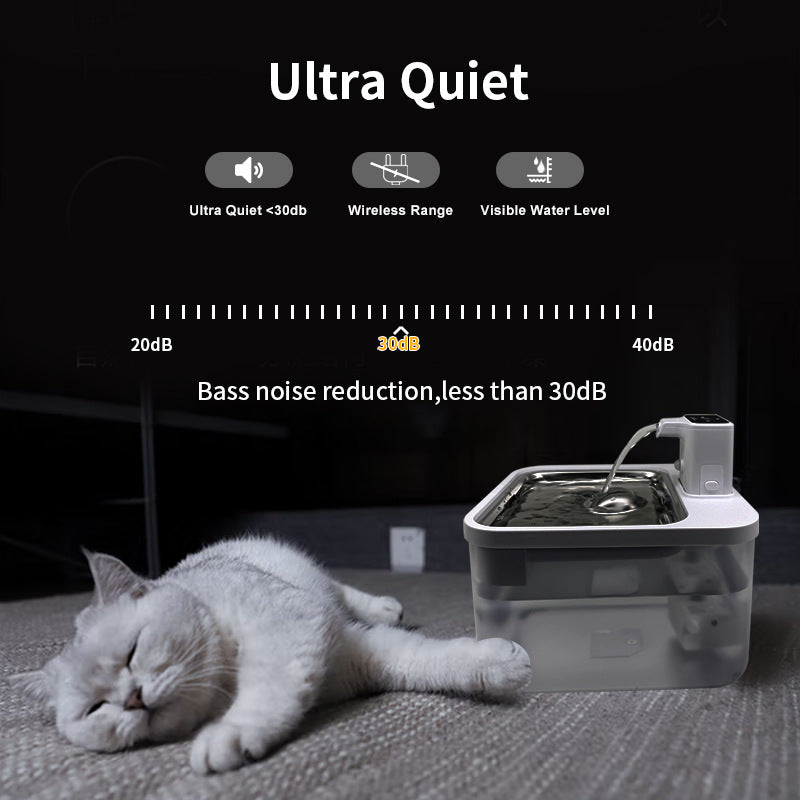 HKM-2688061 Rechargeable Wireless Induction Pet Water Dispenser for Dogs and Cats, Stainless Steel Tray, USB Powered