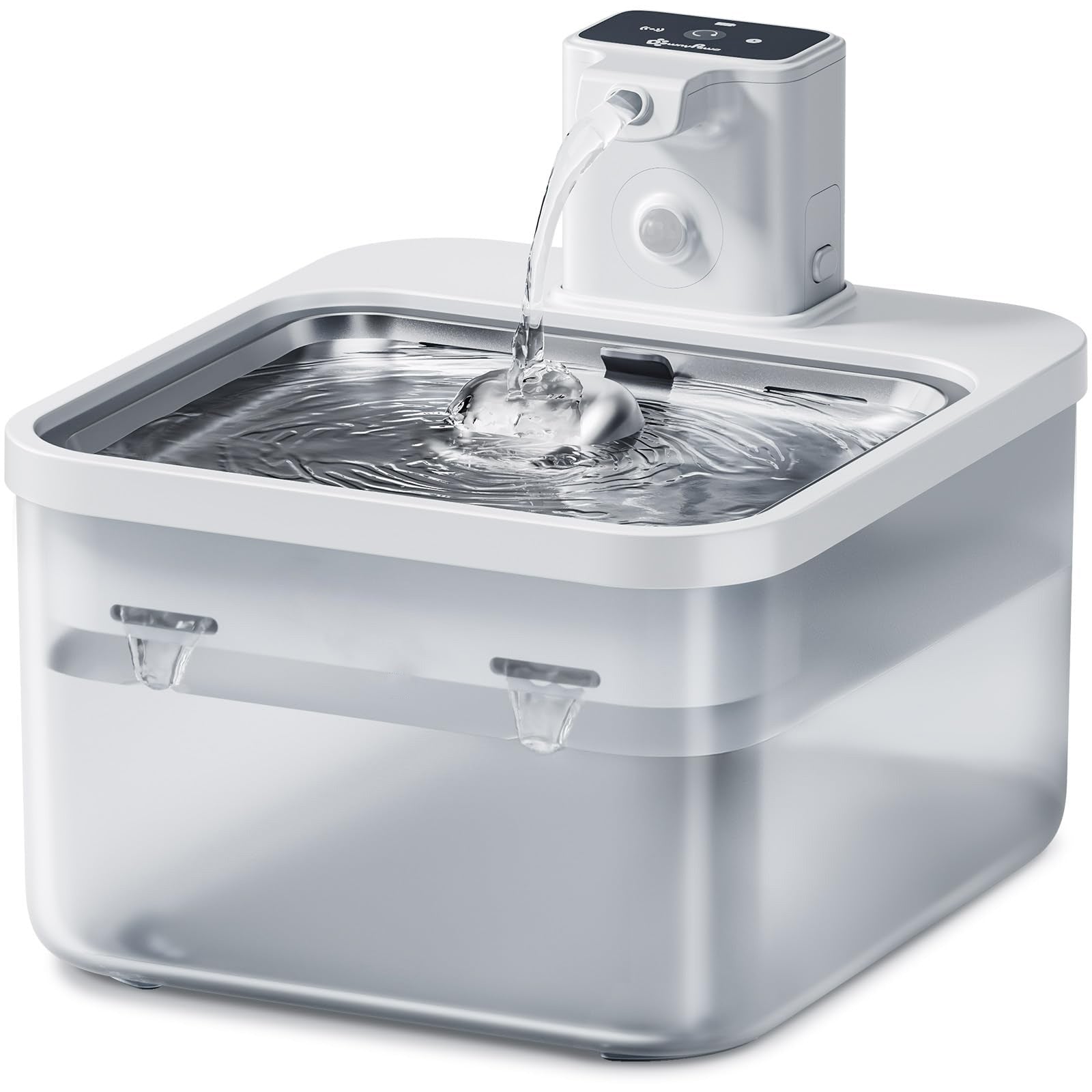 HKM-2688061 Rechargeable Wireless Induction Pet Water Dispenser for Dogs and Cats, Stainless Steel Tray, USB Powered