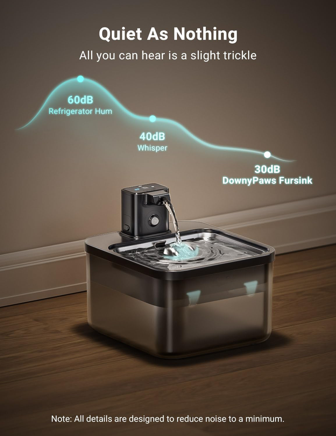 HKM-2688061 Rechargeable Wireless Induction Pet Water Dispenser for Dogs and Cats, Stainless Steel Tray, USB Powered
