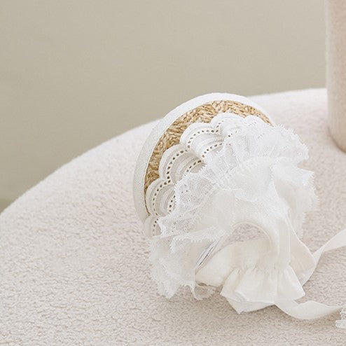 HKM-2688573 Adjustable French Straw Sun Hat for Pets with Elegant Lace and Flower Designs