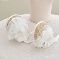HKM-2688573 Adjustable French Straw Sun Hat for Pets with Elegant Lace and Flower Designs