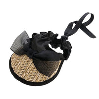 HKM-2688573 Adjustable French Straw Sun Hat for Pets with Elegant Lace and Flower Designs