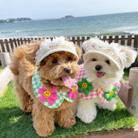 HKM-2688573 Adjustable French Straw Sun Hat for Pets with Elegant Lace and Flower Designs