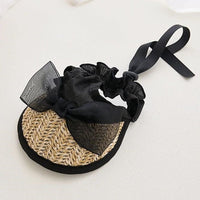 HKM-2688573 Adjustable French Straw Sun Hat for Pets with Elegant Lace and Flower Designs