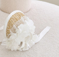 HKM-2688573 Adjustable French Straw Sun Hat for Pets with Elegant Lace and Flower Designs