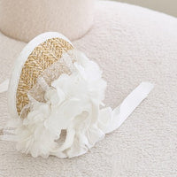 HKM-2688573 Adjustable French Straw Sun Hat for Pets with Elegant Lace and Flower Designs