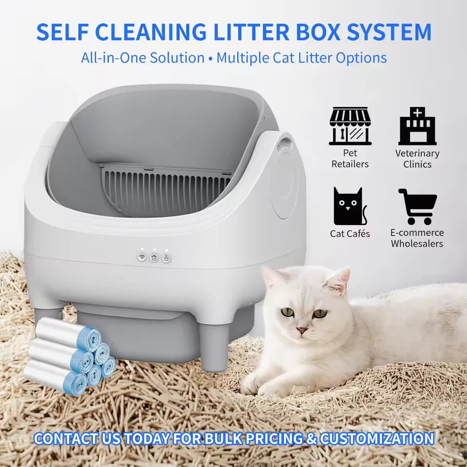 HKM-269139 Smart Cat Litter Box with Automatic Cleaning and Large 65L Capacity, Open Design