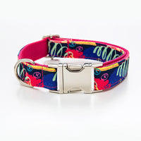 HKM-2691773 Red Graffiti Pet Collar and Traction Rope Set with Adjustable Metal Buckle