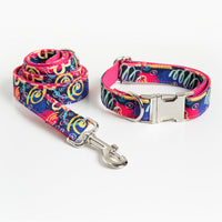 HKM-2691773 Red Graffiti Pet Collar and Traction Rope Set with Adjustable Metal Buckle